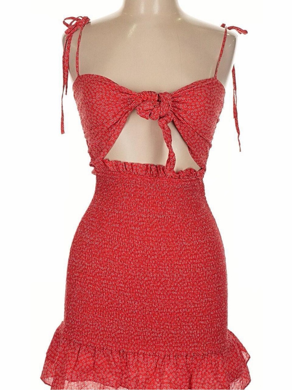 Mable Size Medium Red Tie-Strap Smocked Dress